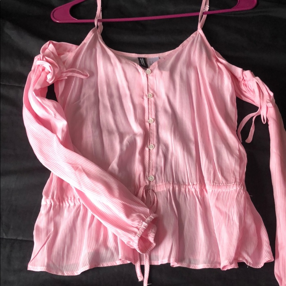 Cold shoulder pink and white stripped blouse